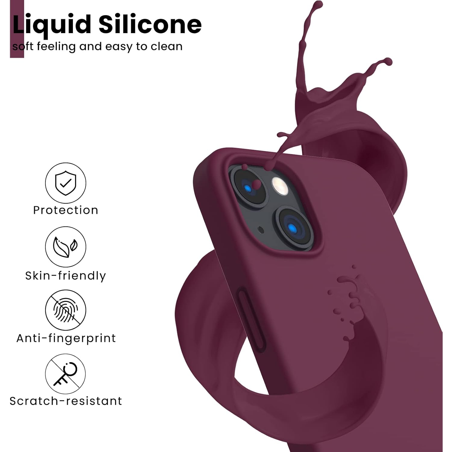 OrnARTO antichoc silicone liquide Conçu pour iPhone 13 Étui Gel Caoutchouc Protection complète Étui Antichoc Protection contre les chutes