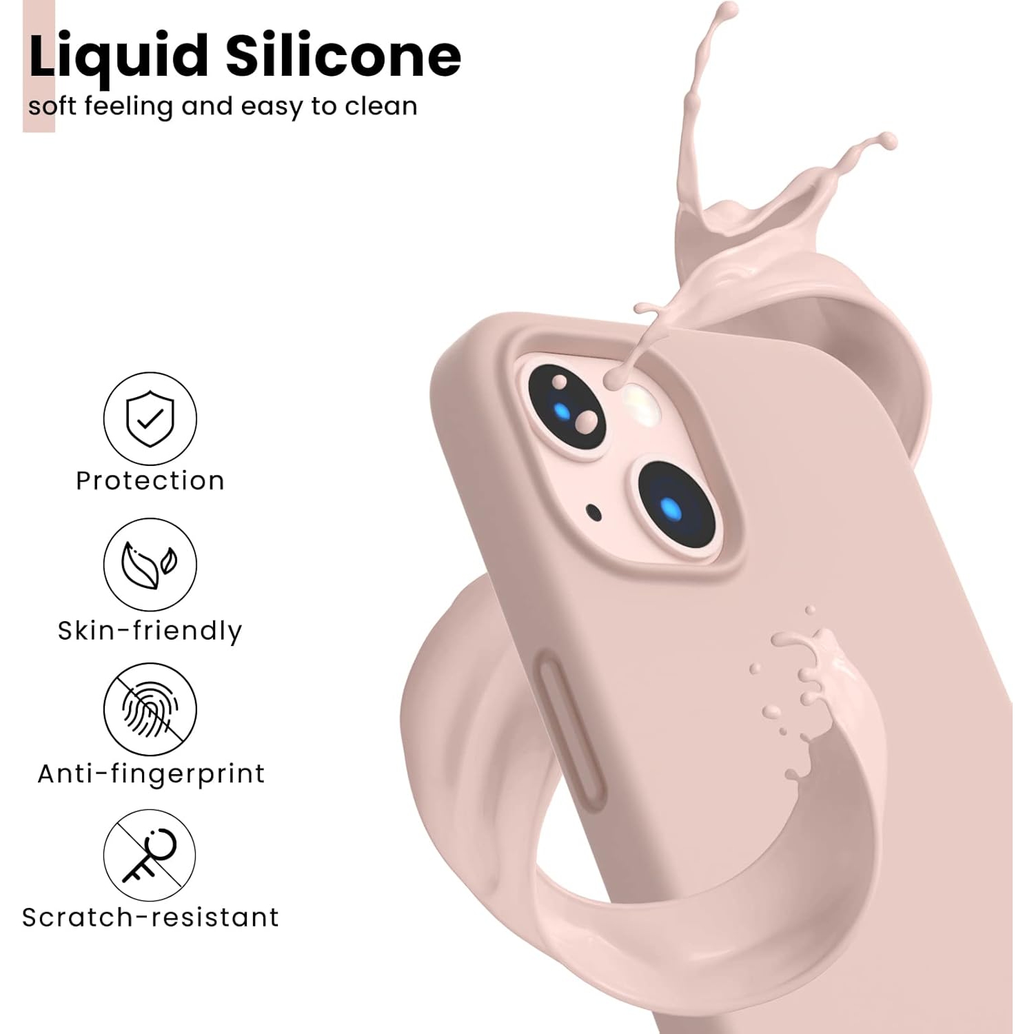 ORNARTO Shockproof Liquid Silicone Designed for iPhone 13 Case Gel Rubber Full Protection Anti-Shock Cover Case Drop Protection 6.1inch-Sand Chalk