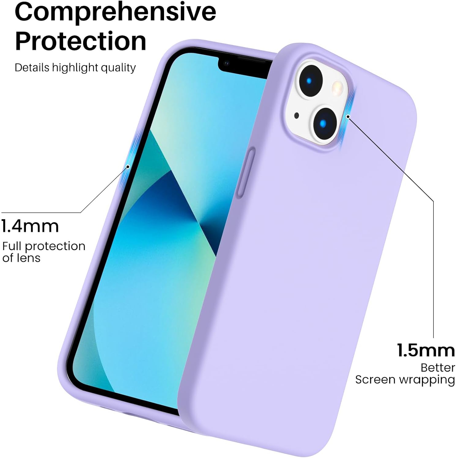 OrnARTO antichoc silicone liquide Conçu pour iPhone 13 Étui Gel Caoutchouc Protection complète Étui Antichoc Protection contre les chutes