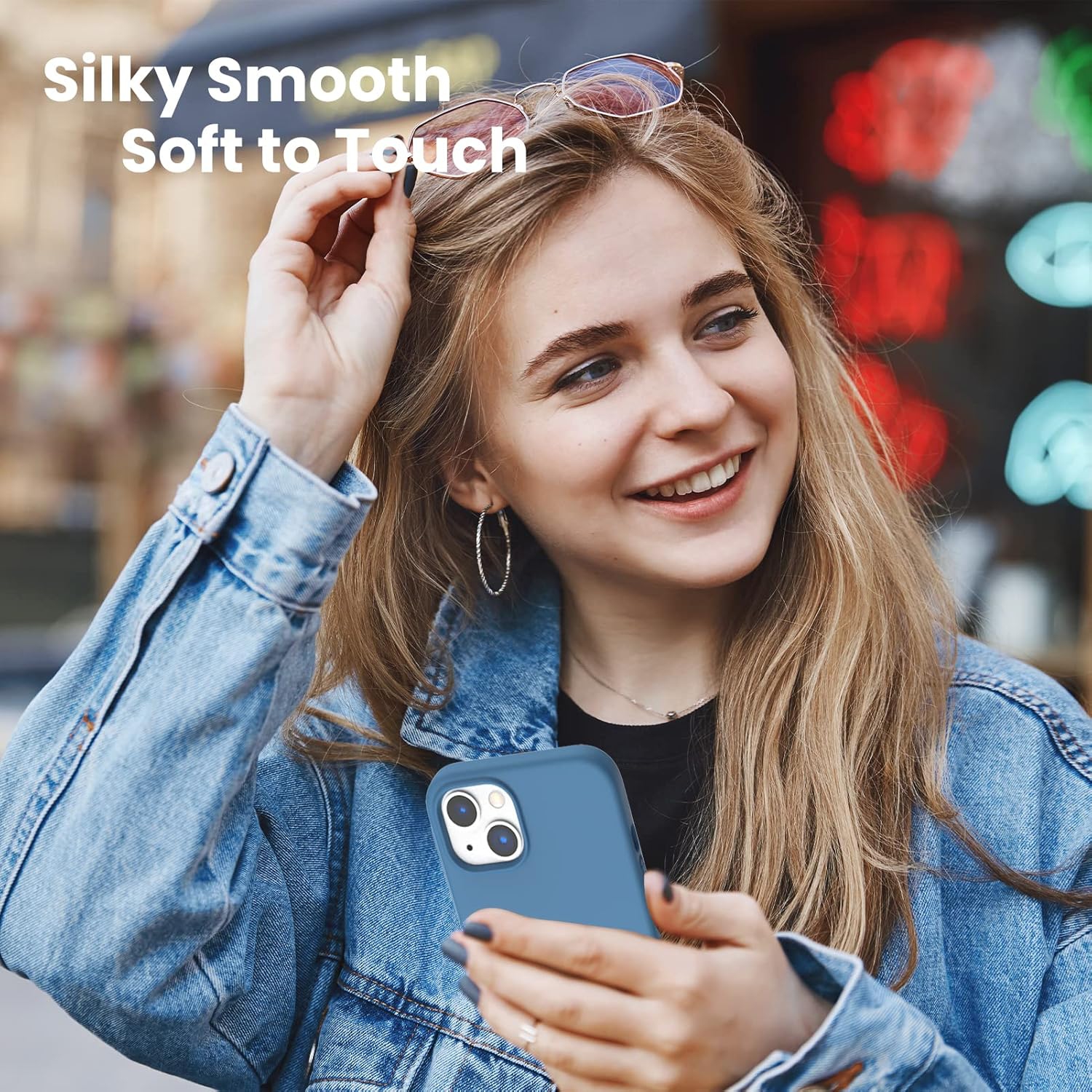 ORNARTO Shockproof Liquid Silicone Designed for iPhone 13 Case Gel Rubber Full Protection Anti-Shock Cover Case Drop Protection 6.1inch-Blue