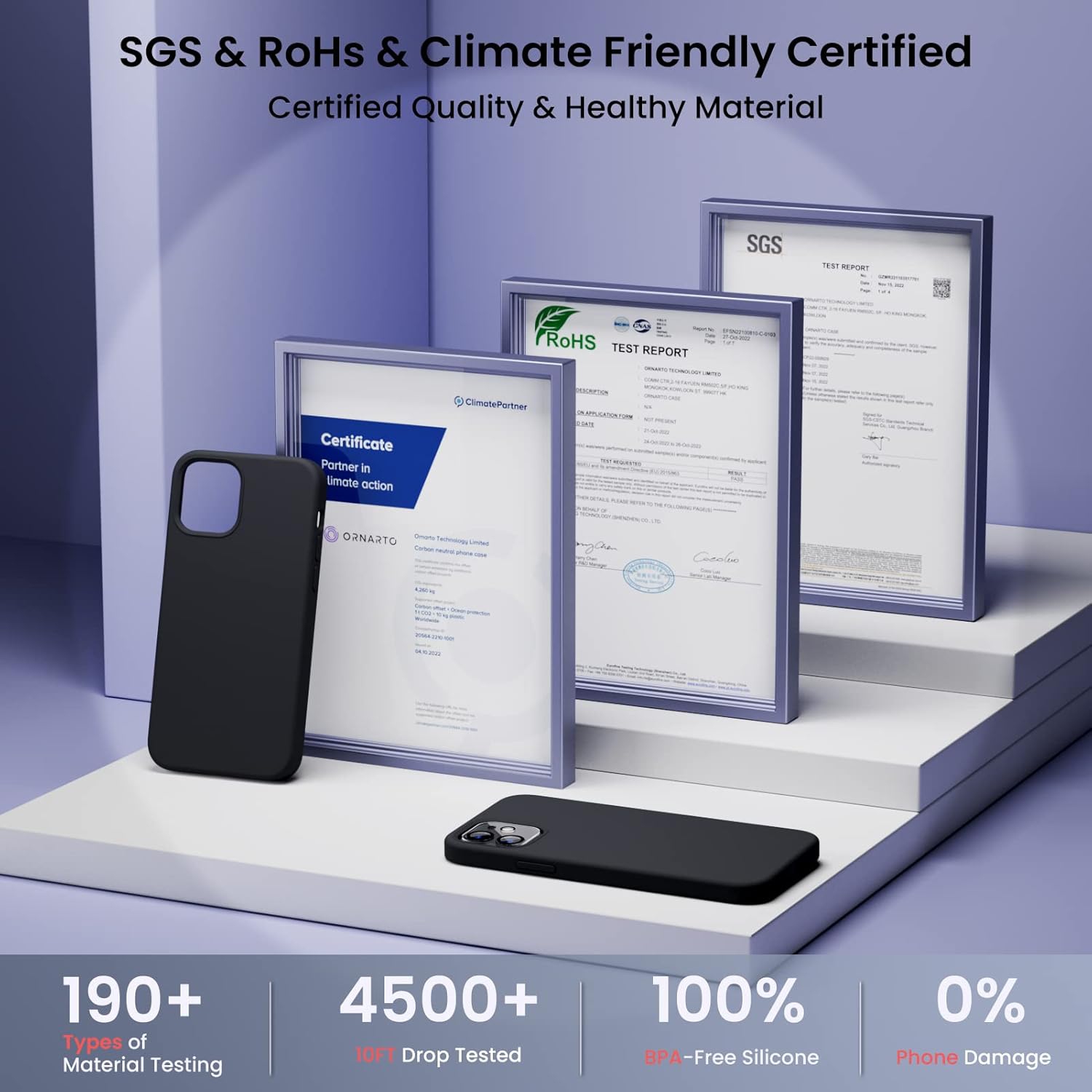 Étui ORNARTO pour iPhone 12 et iPhone 12 Pro 6.1 po, avec 2 protecteurs d'écran + 2 protecteurs d'objectif d'appareil photo, gel de silicone