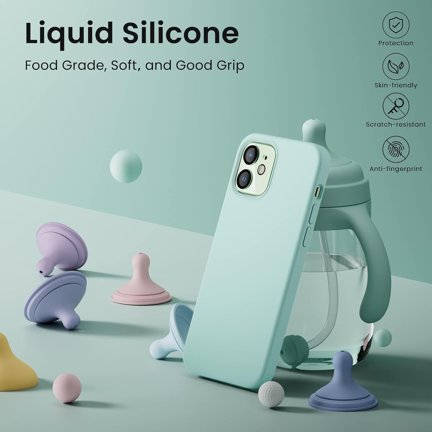 Étui ORNARTO pour iPhone 12 et iPhone 12 Pro 6.1&nbsp;po, avec 2 protecteurs d'écran + 2 protecteurs d'objectif d'appareil photo, gel de silicone