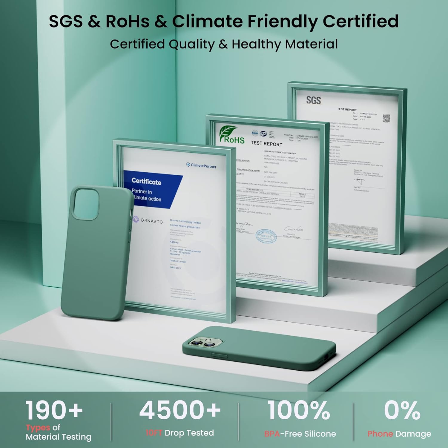 Étui ORNARTO pour iPhone 12 et iPhone 12 Pro 6.1&nbsp;po, avec 2 protecteurs d'écran + 2 protecteurs d'objectif d'appareil photo, gel de silicone