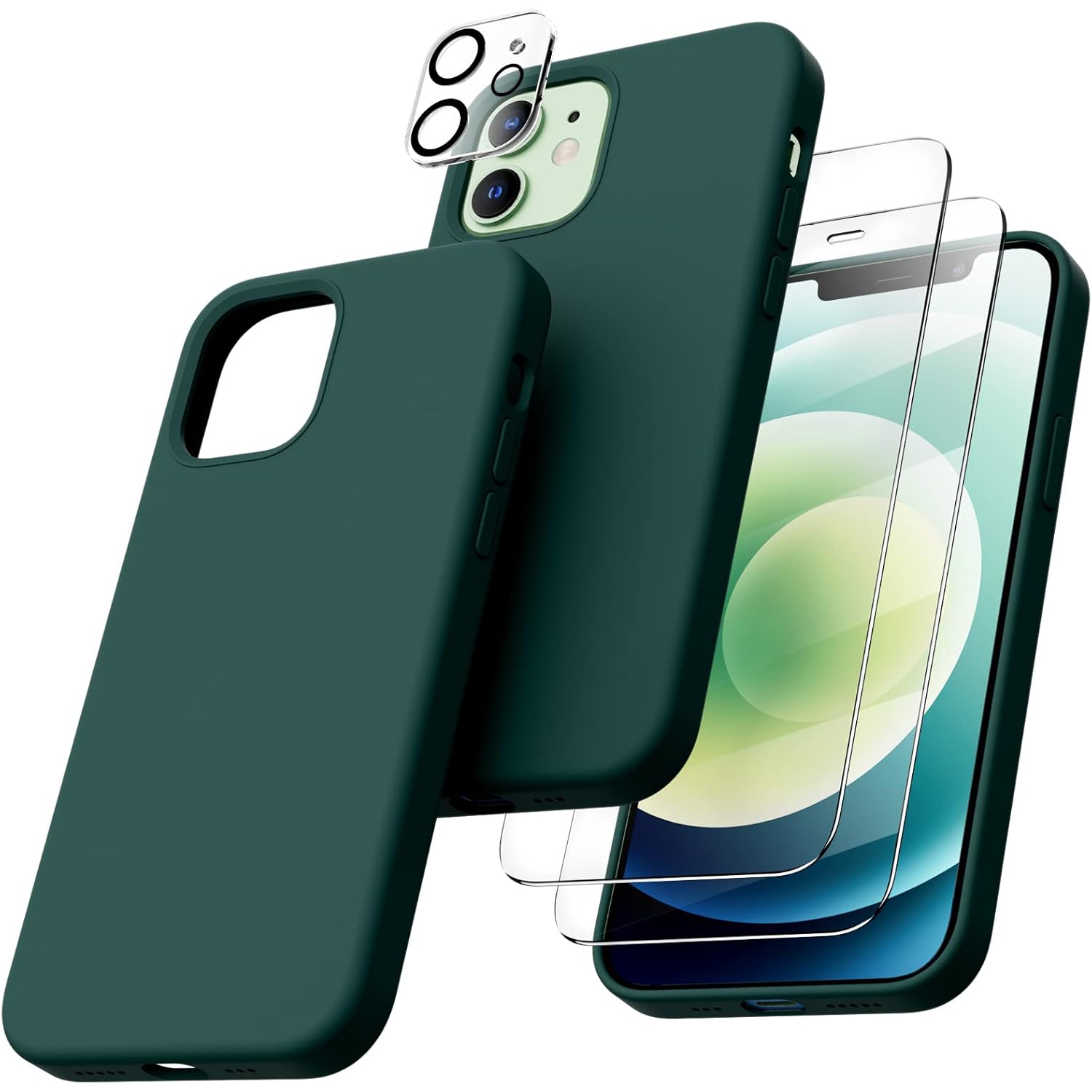 Étui ORNARTO pour iPhone 12 et iPhone 12 Pro 6.1&nbsp;po, avec 2 protecteurs d'écran + 2 protecteurs d'objectif d'appareil photo, gel de silicone