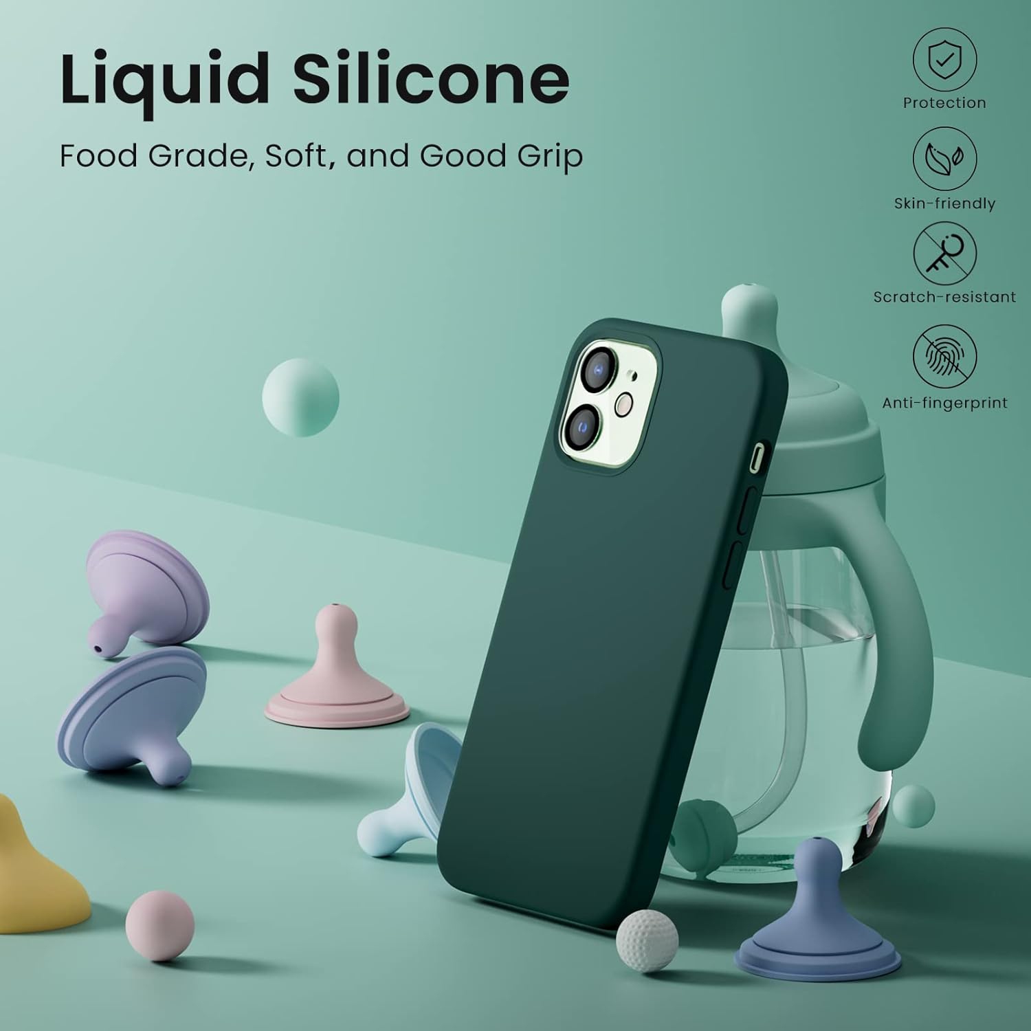 Étui ORNARTO pour iPhone 12 et iPhone 12 Pro 6.1&nbsp;po, avec 2 protecteurs d'écran + 2 protecteurs d'objectif d'appareil photo, gel de silicone