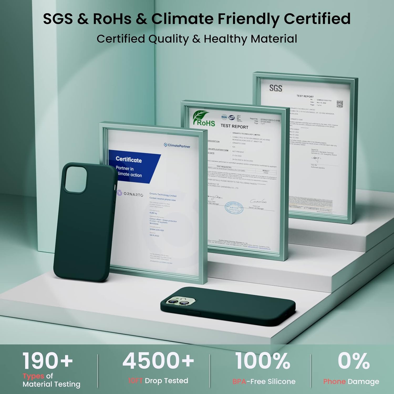 Étui ORNARTO pour iPhone 12 et iPhone 12 Pro 6.1&nbsp;po, avec 2 protecteurs d'écran + 2 protecteurs d'objectif d'appareil photo, gel de silicone