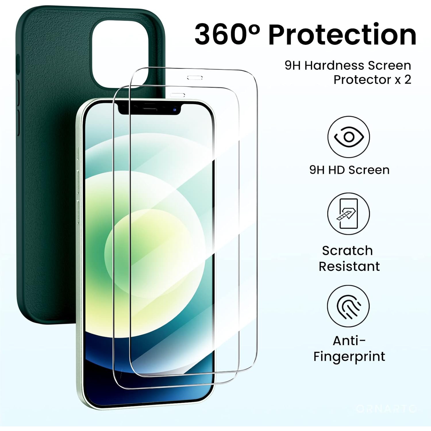 Étui ORNARTO pour iPhone 12 et iPhone 12 Pro 6.1&nbsp;po, avec 2 protecteurs d'écran + 2 protecteurs d'objectif d'appareil photo, gel de silicone