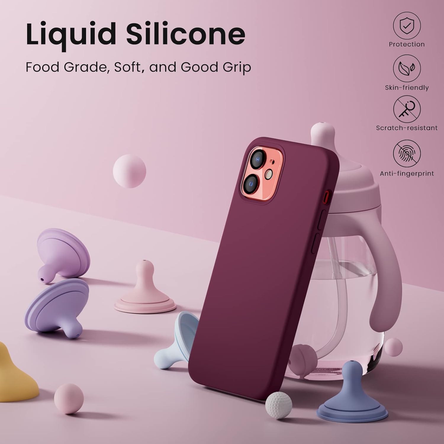Étui ORNARTO pour iPhone 12 et iPhone 12 Pro 6.1&nbsp;po, avec 2 protecteurs d'écran + 2 protecteurs d'objectif d'appareil photo, gel de silicone