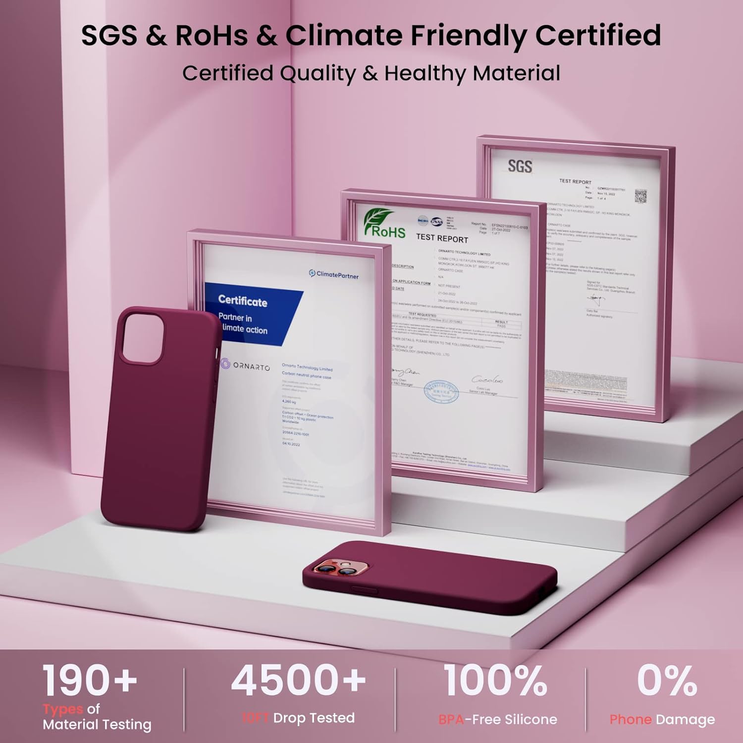 Étui ORNARTO pour iPhone 12 et iPhone 12 Pro 6.1&nbsp;po, avec 2 protecteurs d'écran + 2 protecteurs d'objectif d'appareil photo, gel de silicone