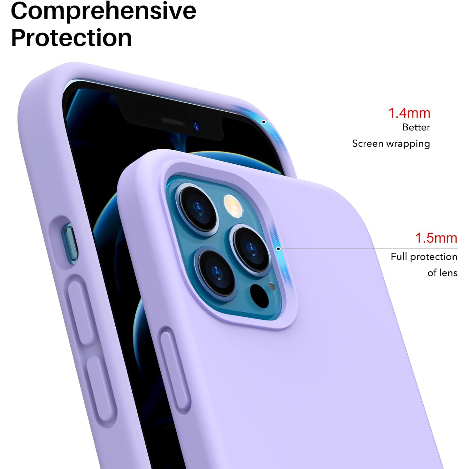 Silicone liquide antichoc ORNARTO Conçu pour iPhone 12 Pro Max de 6,7&nbsp;po, étui protecteur intégral en caoutchouc gel, étui antichoc, protection