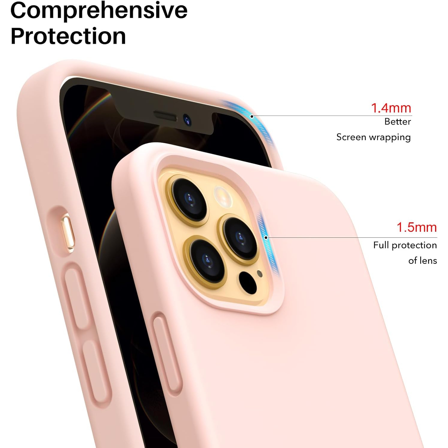 Silicone liquide antichoc ORNARTO Conçu pour iPhone 12 Pro Max Étui 6,7&nbsp;po, caoutchouc gel Protection intégrale Étui antichoc Protection contre