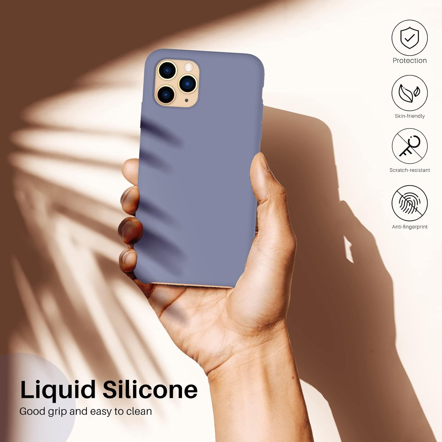 ORNARTO Liquid Silicone Case for iPhone 11 Pro, Slim Liquid Silicone Soft Gel Rubber Case Cover for iPhone 11 Pro(2019) 5.8 inch-Lavender Grey