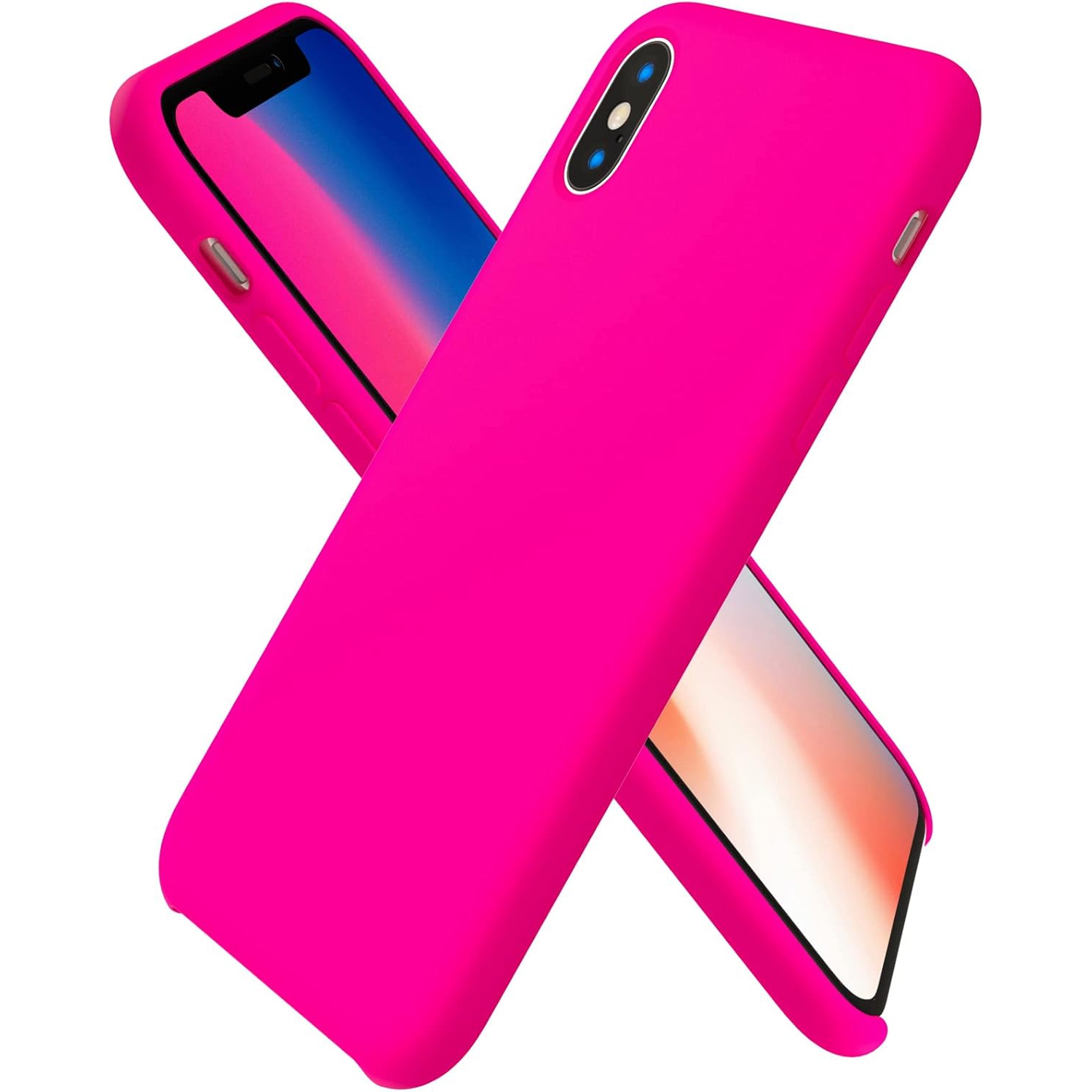 ORNARTO Liquid Silicone Case for iPhone Xs, for iPhone X Slim Liquid Silicone Soft Gel Rubber Case Cover for iPhone Xs(2018) 5.8 inch-Hot Pink
