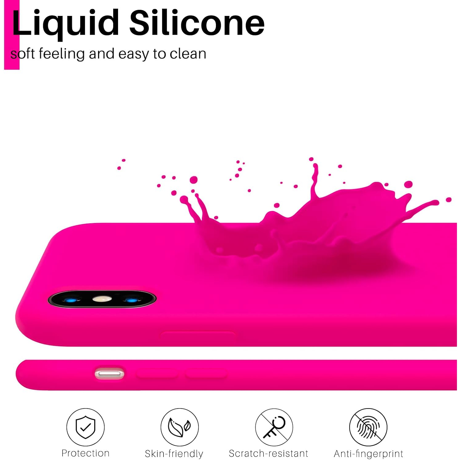 ORNARTO Liquid Silicone Case for iPhone Xs, for iPhone X Slim Liquid Silicone Soft Gel Rubber Case Cover for iPhone Xs(2018) 5.8 inch-Hot Pink