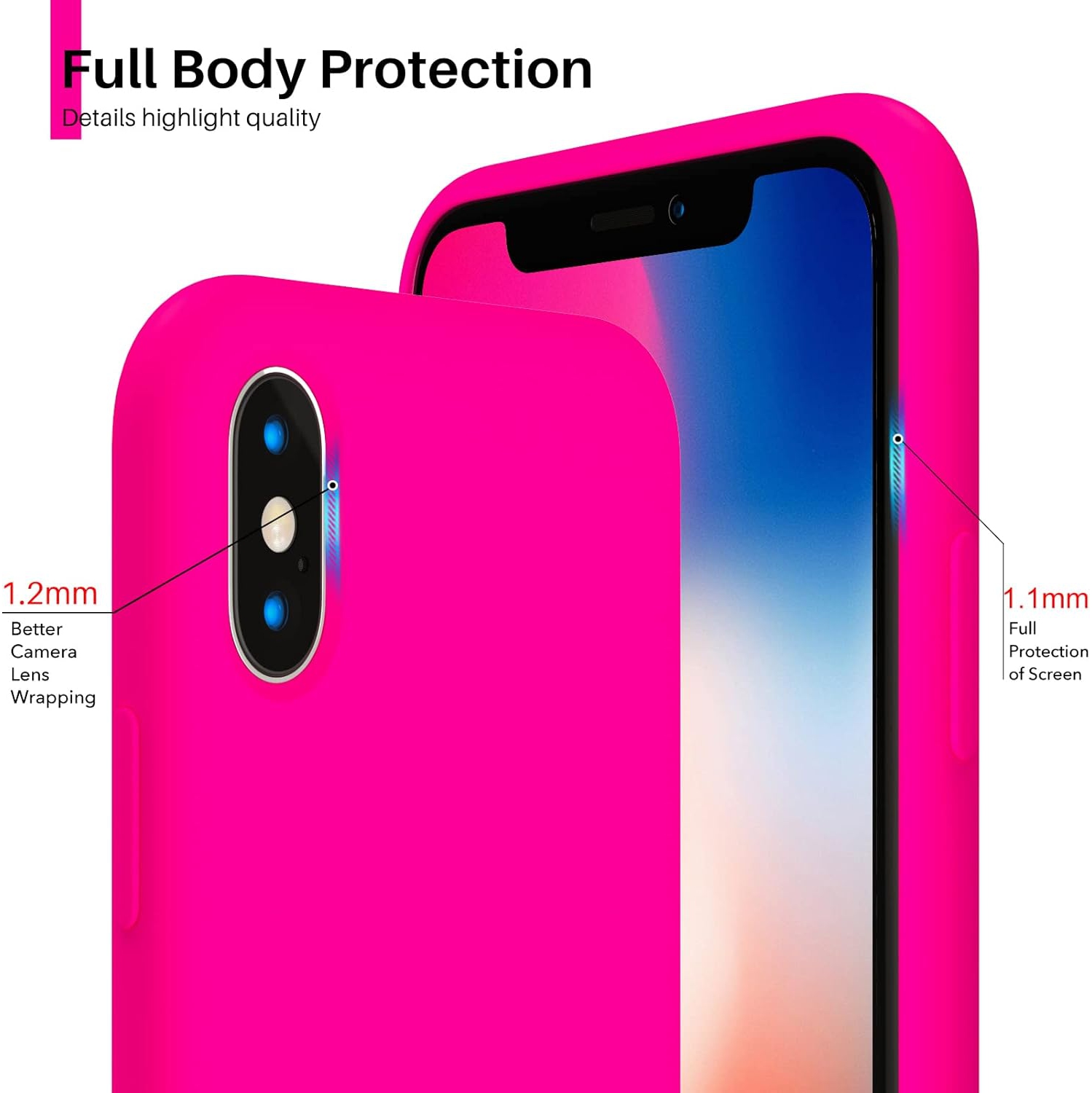 ORNARTO Liquid Silicone Case for iPhone Xs, for iPhone X Slim Liquid Silicone Soft Gel Rubber Case Cover for iPhone Xs(2018) 5.8 inch-Hot Pink