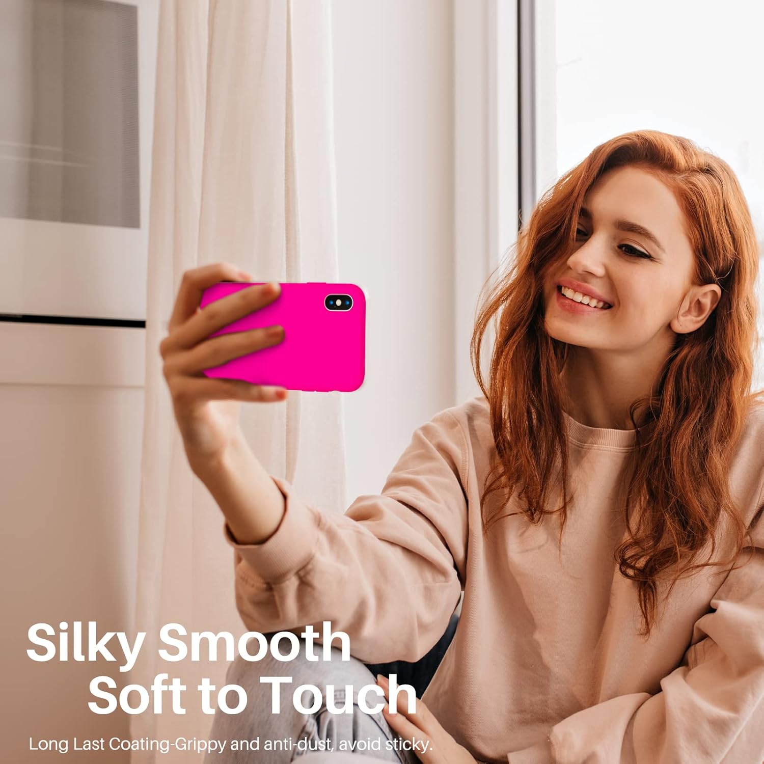 ORNARTO Liquid Silicone Case for iPhone Xs, for iPhone X Slim Liquid Silicone Soft Gel Rubber Case Cover for iPhone Xs(2018) 5.8 inch-Hot Pink