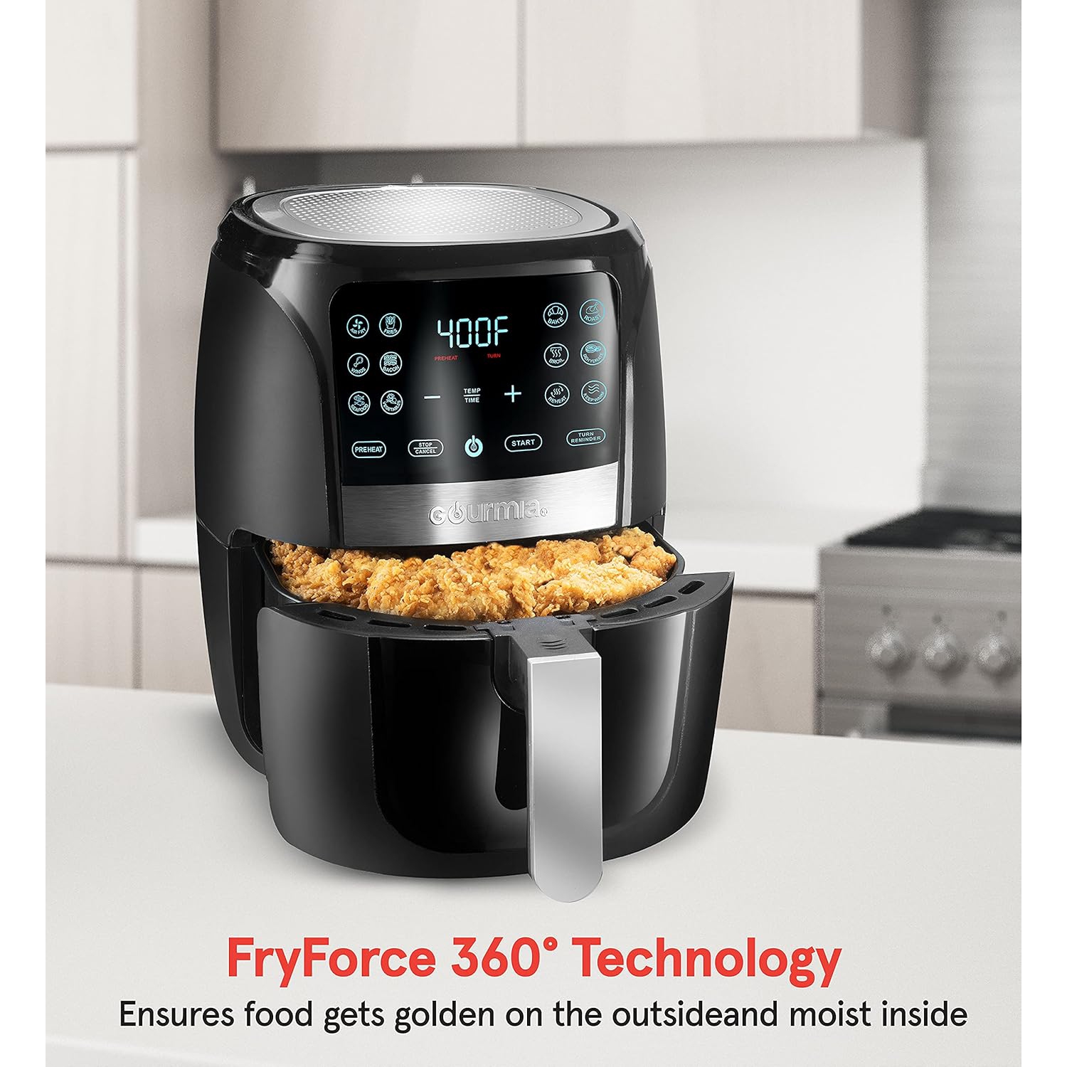 Gourmia Air Fryer Oven Digital Display 5 Quart Large AirFryer Cooker 12 Touch Cooking Presets, XL Air Fryer Basket 1500w Power Multifunction