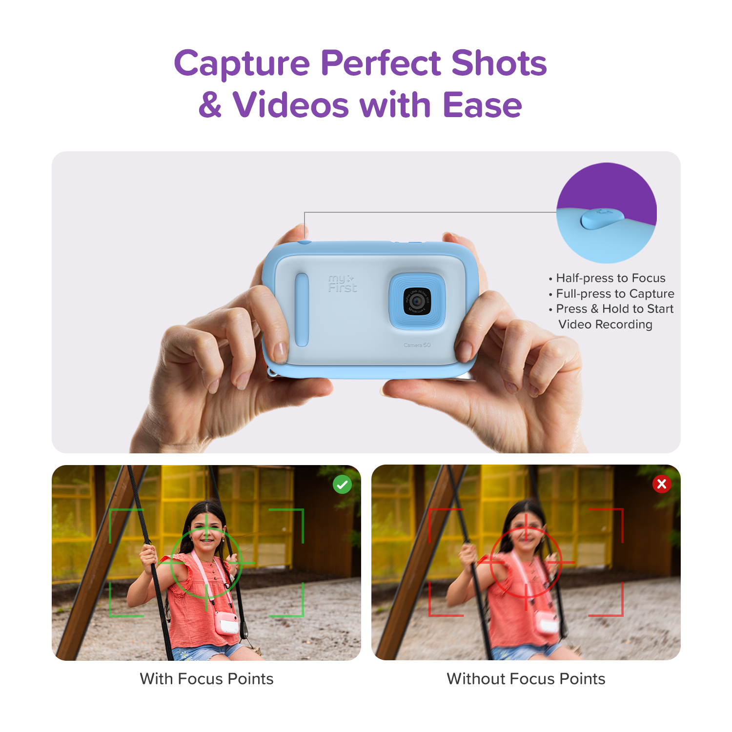 myFirst Camera 50 New AI Editor Camera for Kids, 20MP Photos 1080P Video, Front & Selfie Lens, Birthday Gifts for Boys & Girls Ages 4-15 Portable