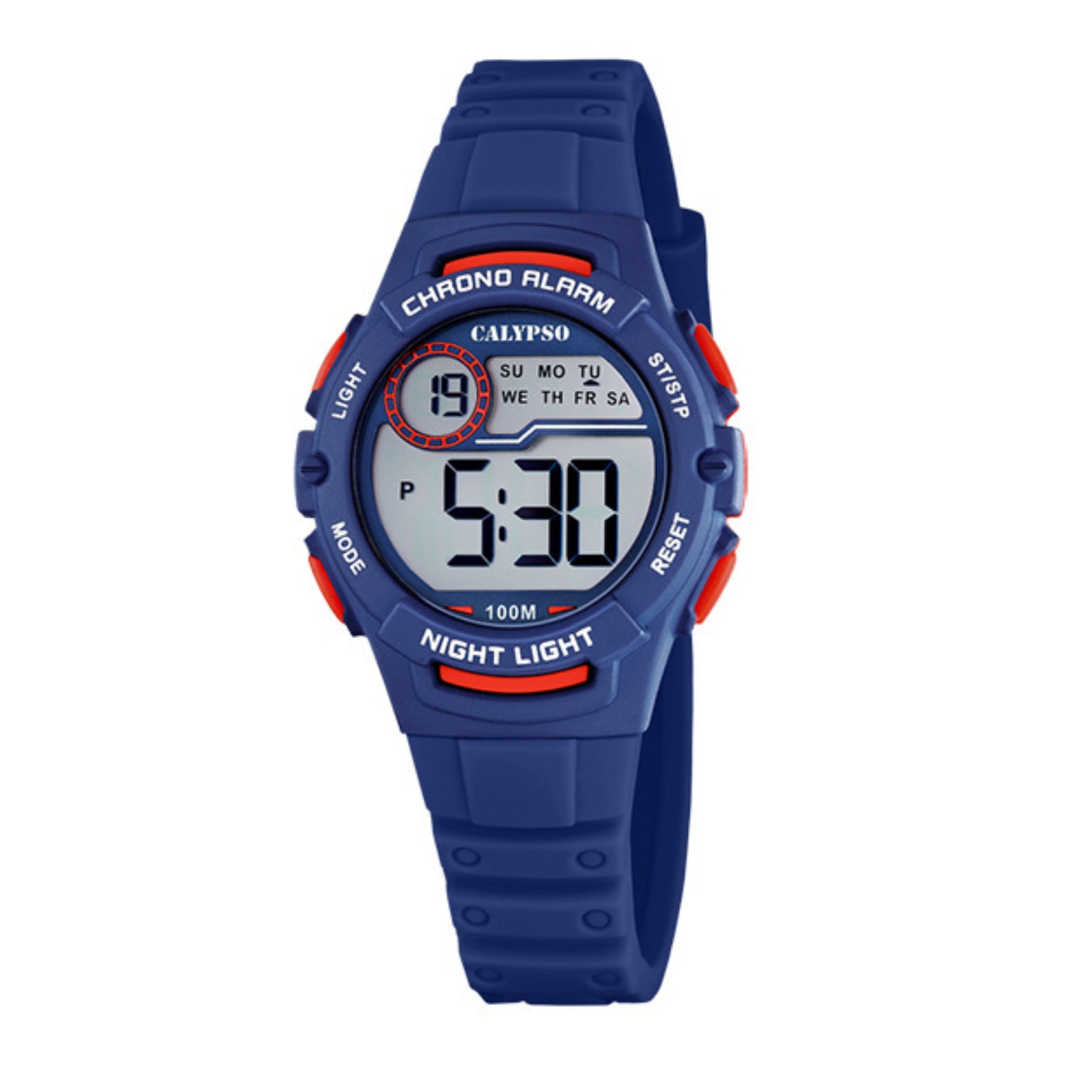 K5852 - 33mm Girls Digital Sports Watch with Night Light, Silicone Strap, Chronograph, Dual Time, Timer, Day And Date, Water Resistant