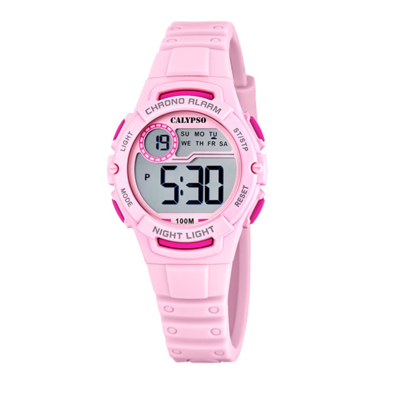 K5852 - 33mm Girls Digital Sports Watch with Night Light, Silicone Strap, Chronograph, Dual Time, Timer, Day And Date, Water Resistant