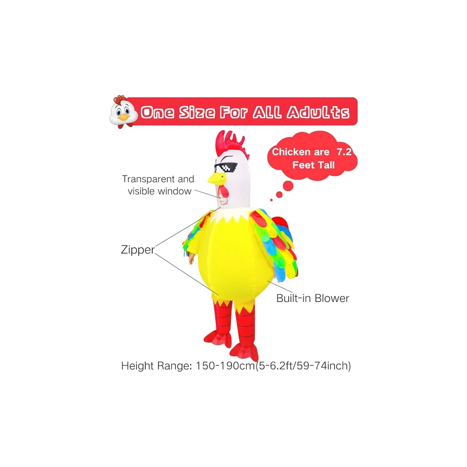 Costume gonflable de poulet pour adultes – Tenue amusante de jeu de société d'Halloween