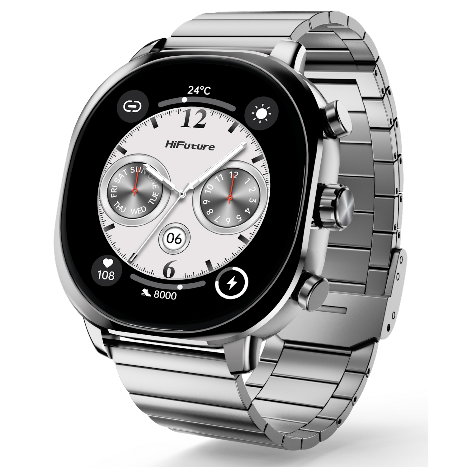 HiFuture – AIX Smartwatch – 1.43” AMOLED, Anti-Fingerprint, 1ATM Waterproof, Bluetooth Calling, Heart Rate & Blood Oxygen, Sleep Monitor, Stainless