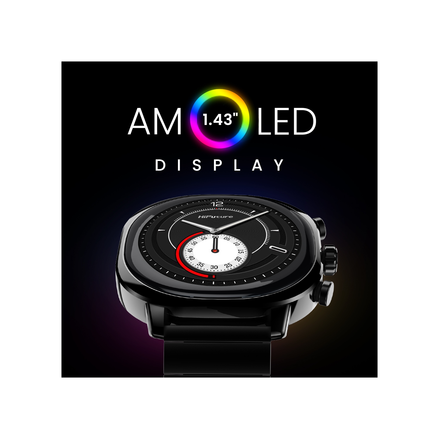 HiFuture – AIX Smartwatch – 1.43” AMOLED, Anti-Fingerprint, 1ATM Waterproof, Bluetooth Calling, Heart Rate & Blood Oxygen, Sleep Monitor, Stainless