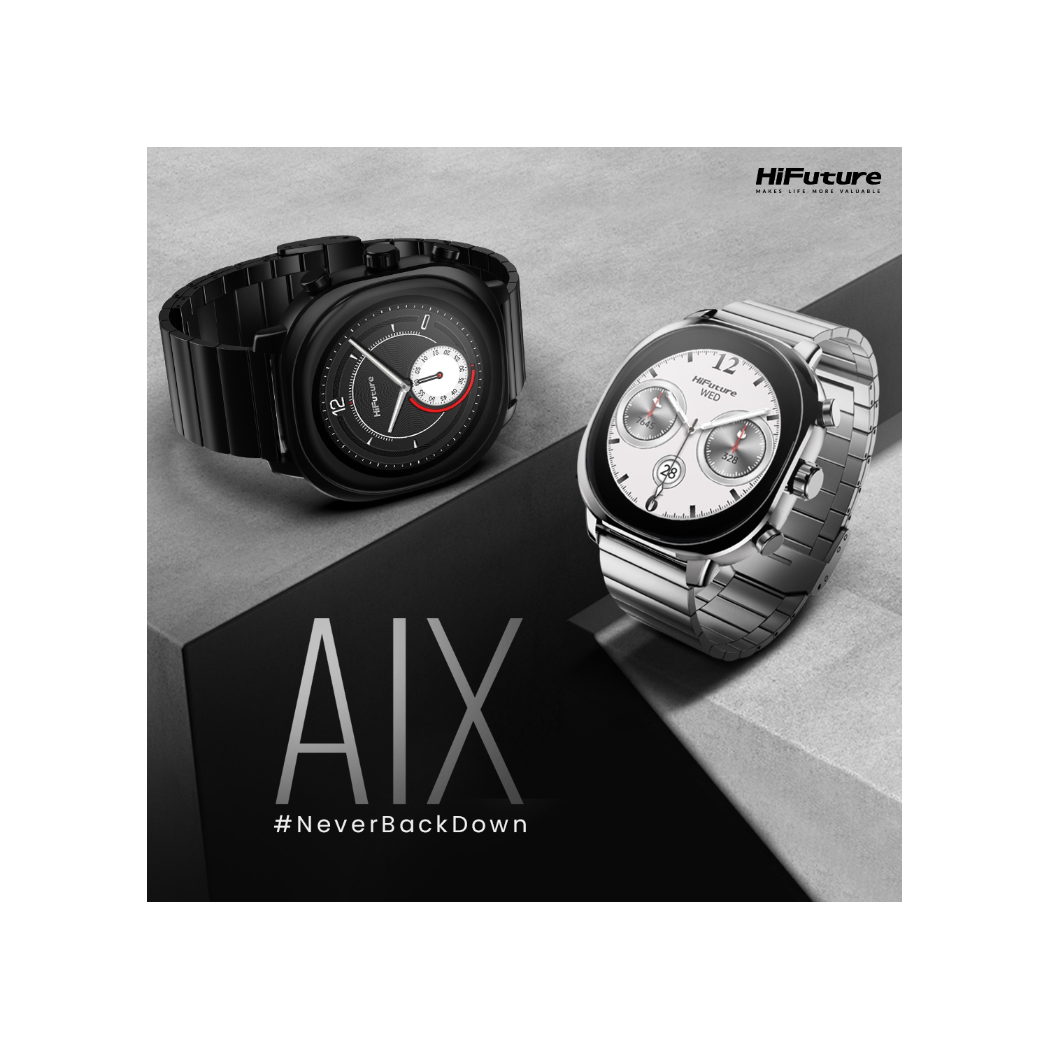 HiFuture – AIX Smartwatch – 1.43” AMOLED, Anti-Fingerprint, 1ATM Waterproof, Bluetooth Calling, Heart Rate & Blood Oxygen, Sleep Monitor, Stainless