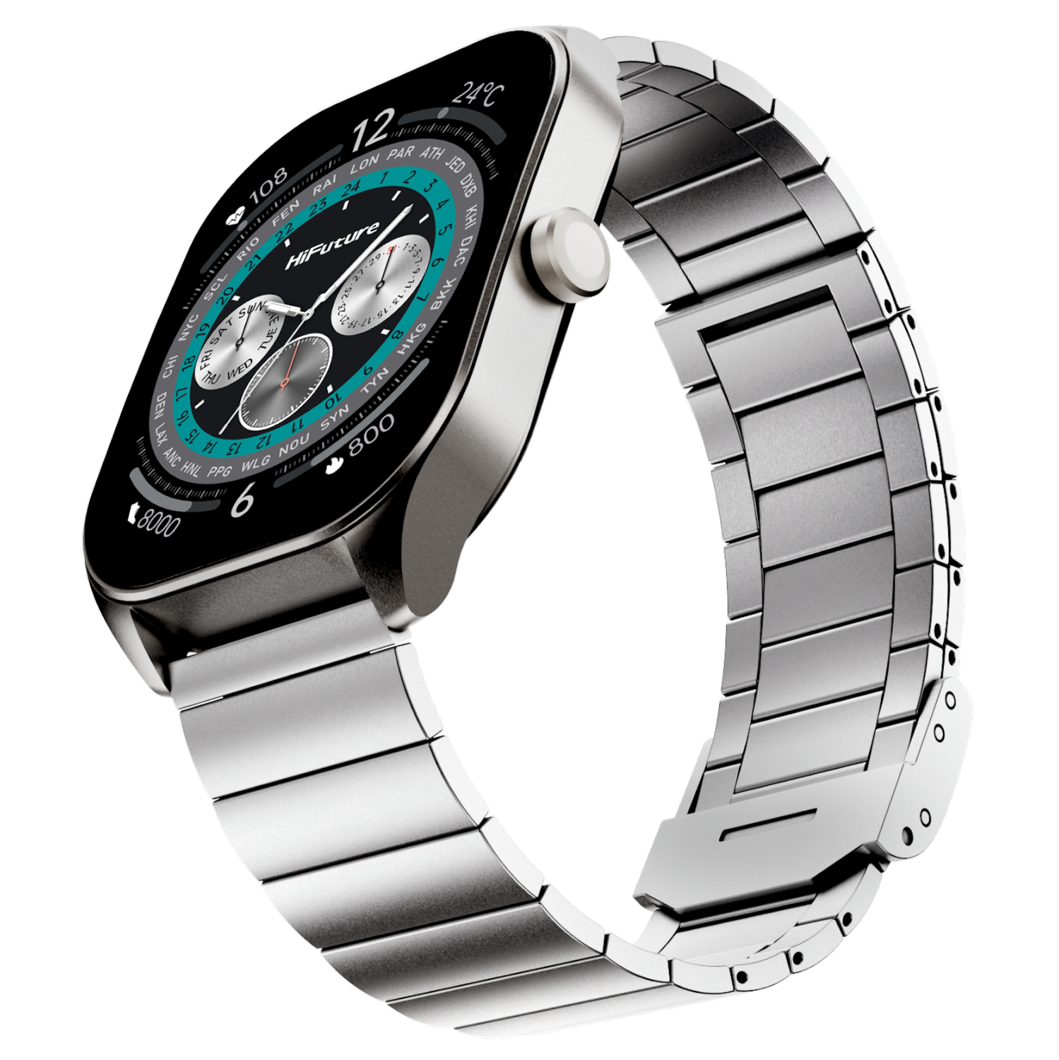 HiFuture – APEX Smartwatch – 2.04” AMOLED, Anti-Fingerprint, IP68 Waterproof, Bluetooth Calling, Heart Rate & Blood Oxygen, Sleep Monitor, Stainless