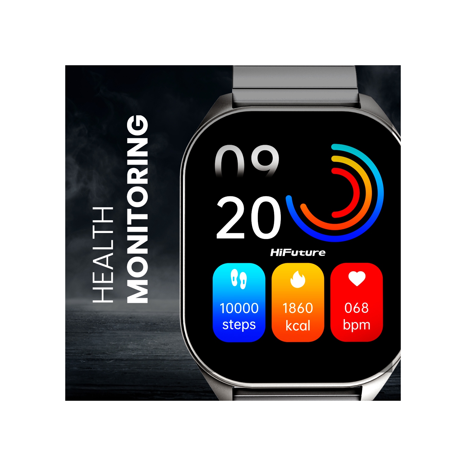 HiFuture – APEX Smartwatch – 2.04” AMOLED, Anti-Fingerprint, IP68 Waterproof, Bluetooth Calling, Heart Rate & Blood Oxygen, Sleep Monitor, Stainless