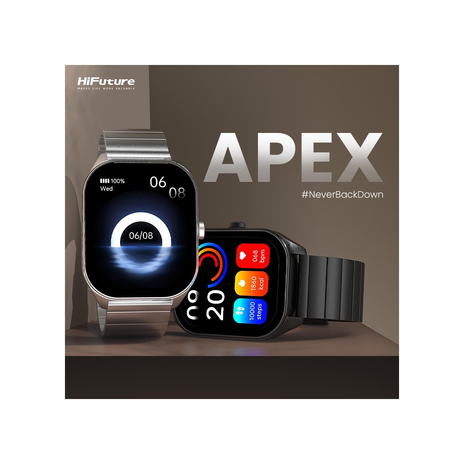 HiFuture – APEX Smartwatch – 2.04” AMOLED, Anti-Fingerprint, IP68 Waterproof, Bluetooth Calling, Heart Rate & Blood Oxygen, Sleep Monitor, Stainless