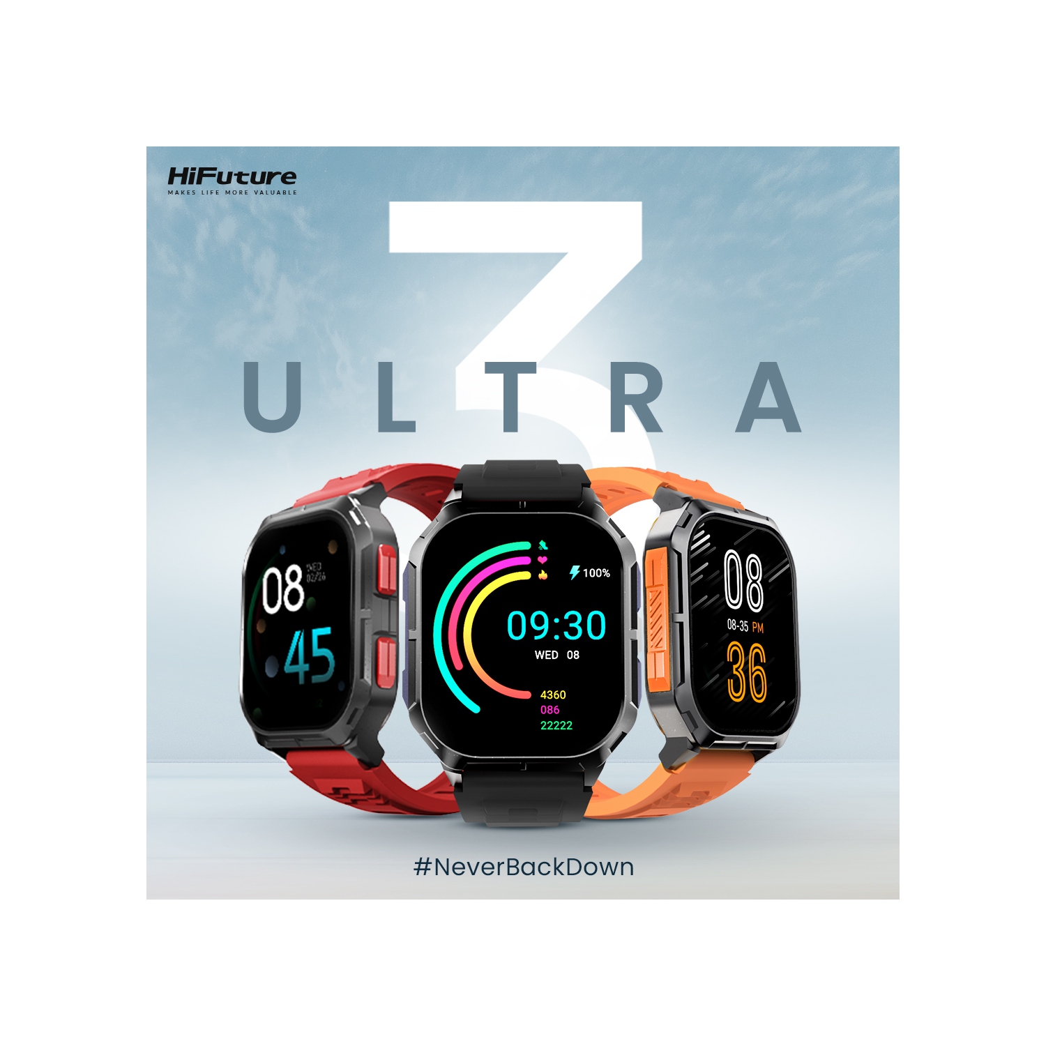 HiFuture – Ultra3 Smartwatch – 2.0" TFT Display, Bluetooth Calling, 100+ Sports Modes, Heart Rate, Blood Oxygen, Sleep Monitor, 7 Days Battery, IP68