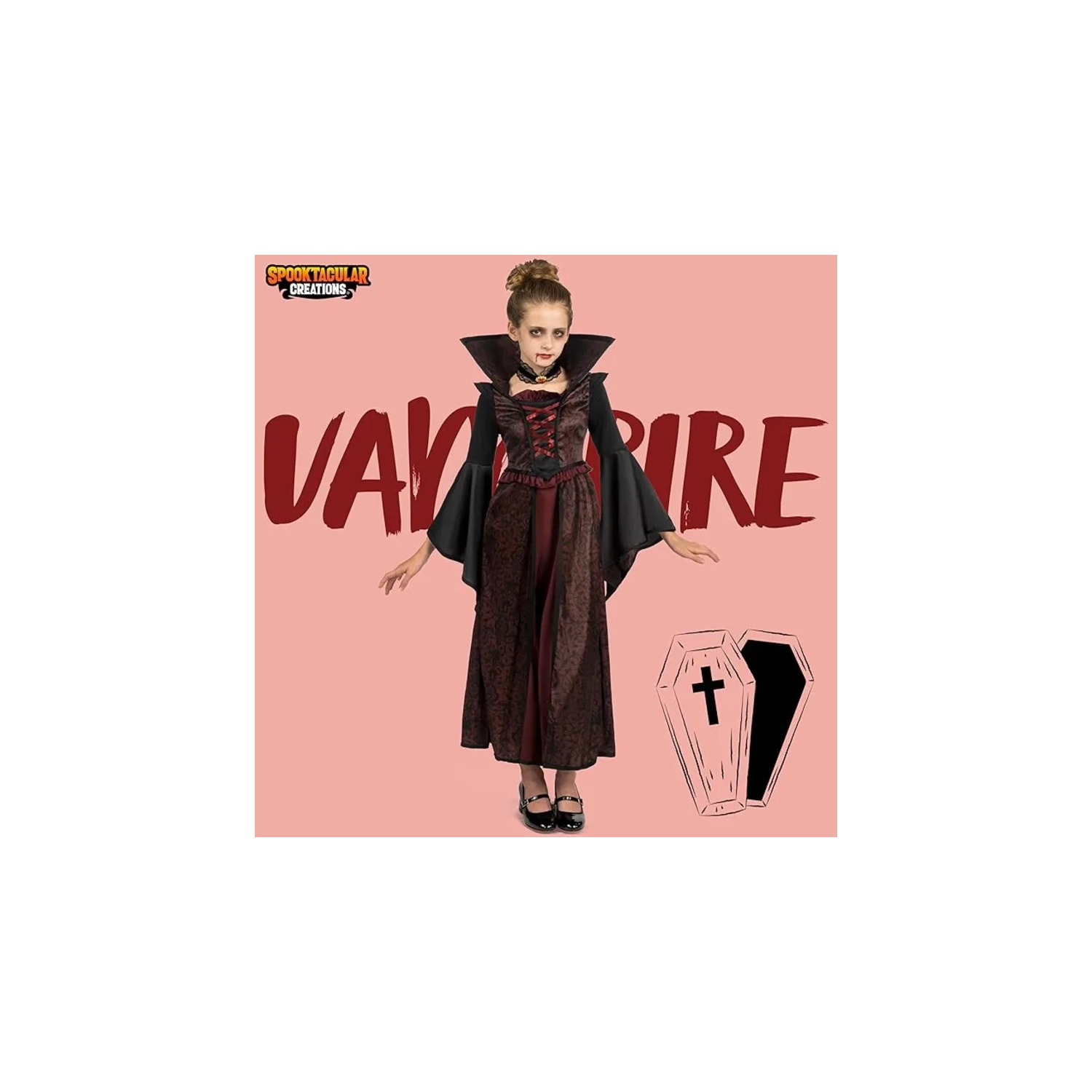 Costume de vampire royal pour filles – tenue d'Halloween, jeux de rôle, jeux de cosplay et fêtes sur le thème des vampires. 3-14 ans