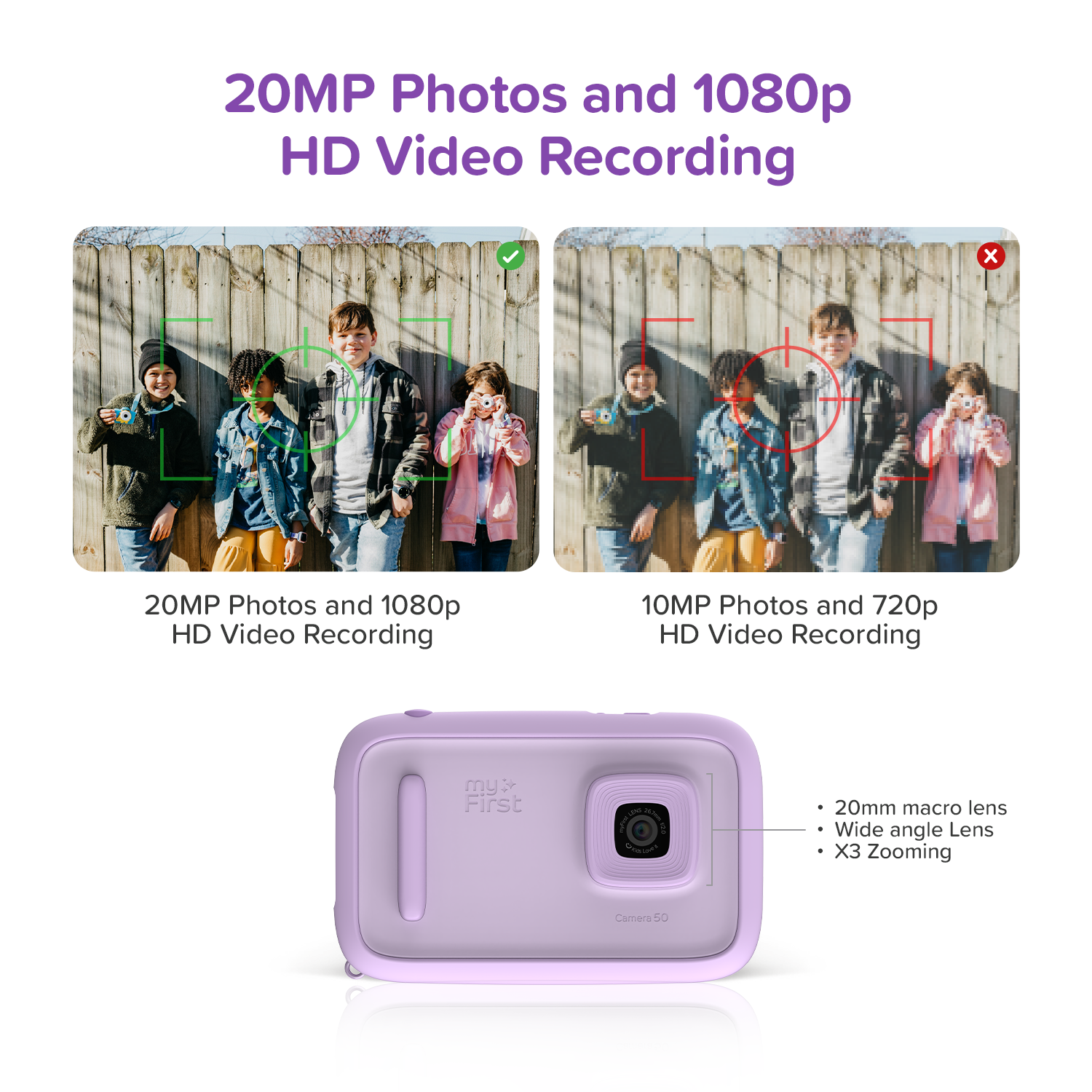 myFirst Camera 50 New AI Editor Camera for Kids, 20MP Photos 1080P Video, Front & Selfie Lens, Birthday Gifts for Boys & Girls Ages 4-15 Portable
