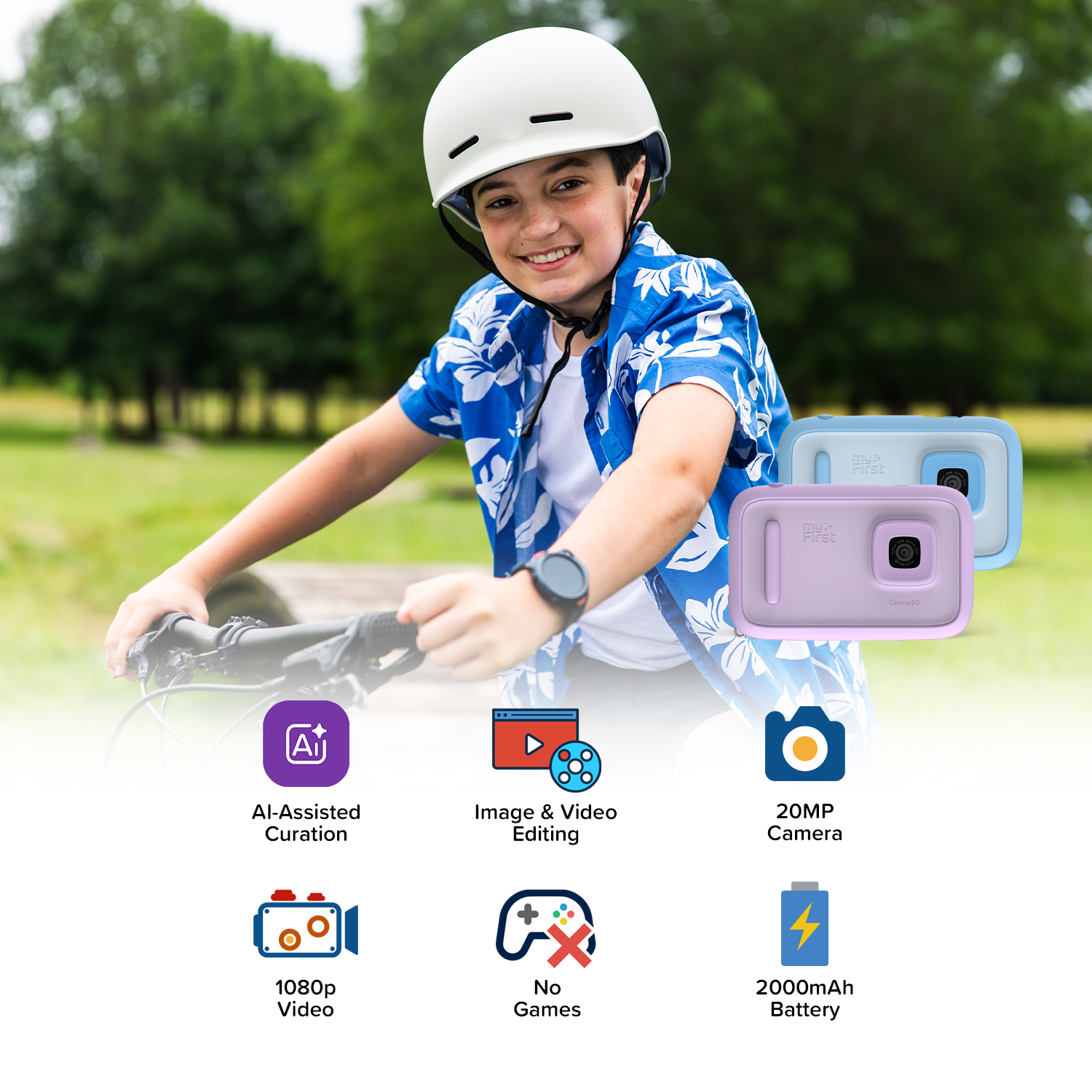 myFirst Camera 50 New AI Editor Camera for Kids, 20MP Photos 1080P Video, Front & Selfie Lens, Birthday Gifts for Boys & Girls Ages 4-15 Portable