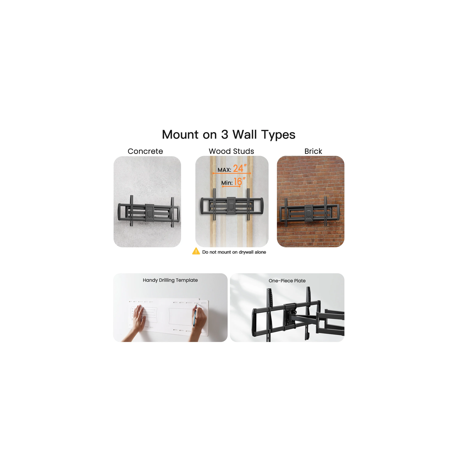 Support mural articulé PERLESMITH pour téléviseur de 50 à 90&nbsp;po