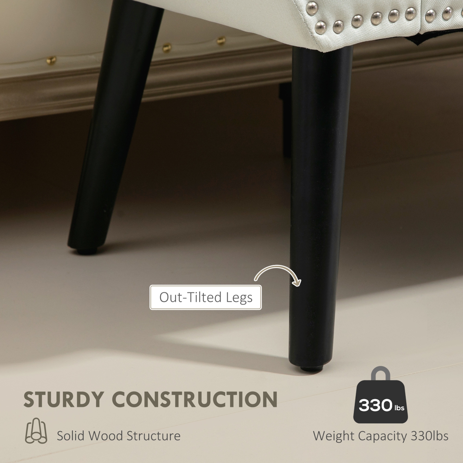 HOMCOM Button Tufted Bedroom Entryway Bench, Linen Fabric Upholstered Ottoman Bench with Arms and Nailhead Trim for Living Room, Hallway, Cream White