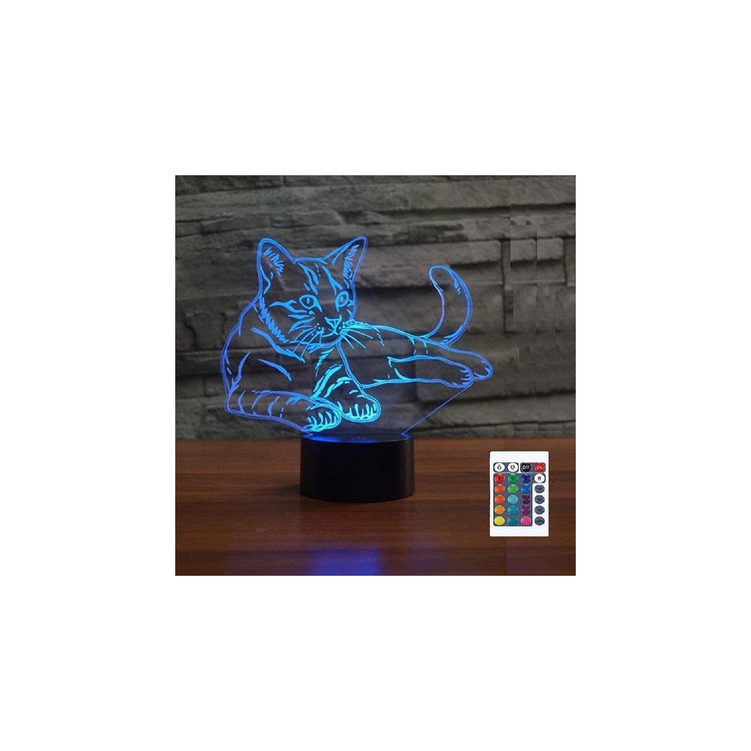 3D Animal Cat Night Light Touch Table Desk Optical Illusion Lamps 16 Color Changing Remote Control Lights Home Decoration Xmas Birthday Gift