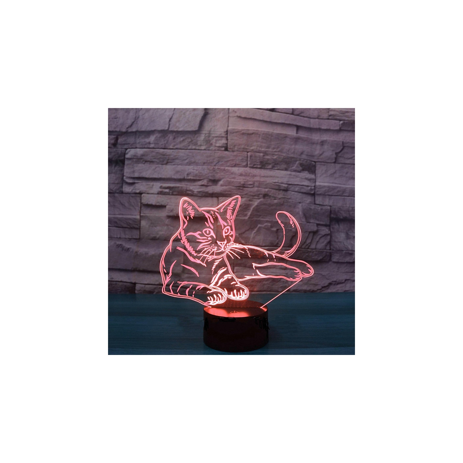 3D Animal Cat Night Light Touch Table Desk Optical Illusion Lamps 16 Color Changing Remote Control Lights Home Decoration Xmas Birthday Gift