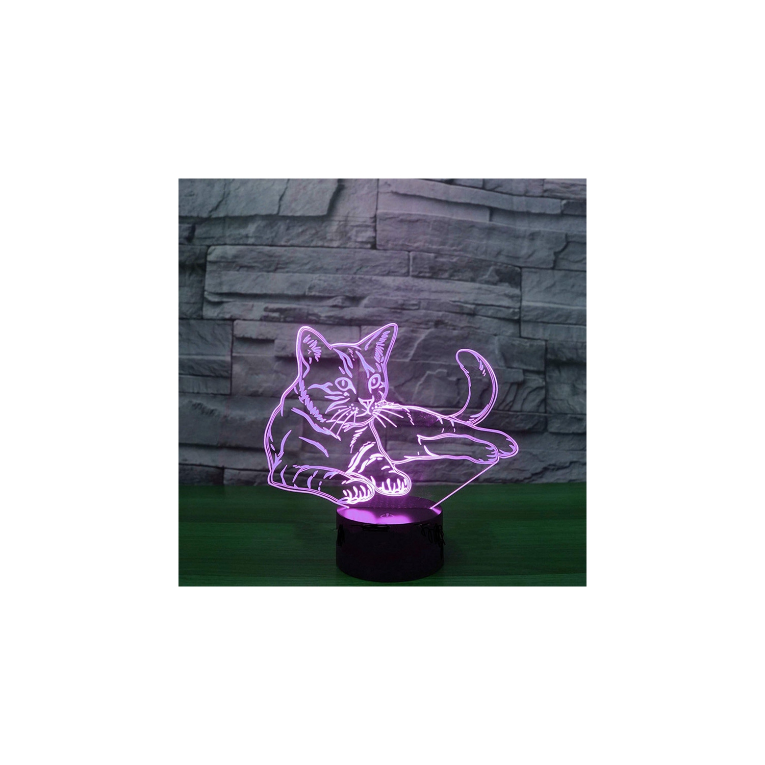 3D Animal Cat Night Light Touch Table Desk Optical Illusion Lamps 16 Color Changing Remote Control Lights Home Decoration Xmas Birthday Gift
