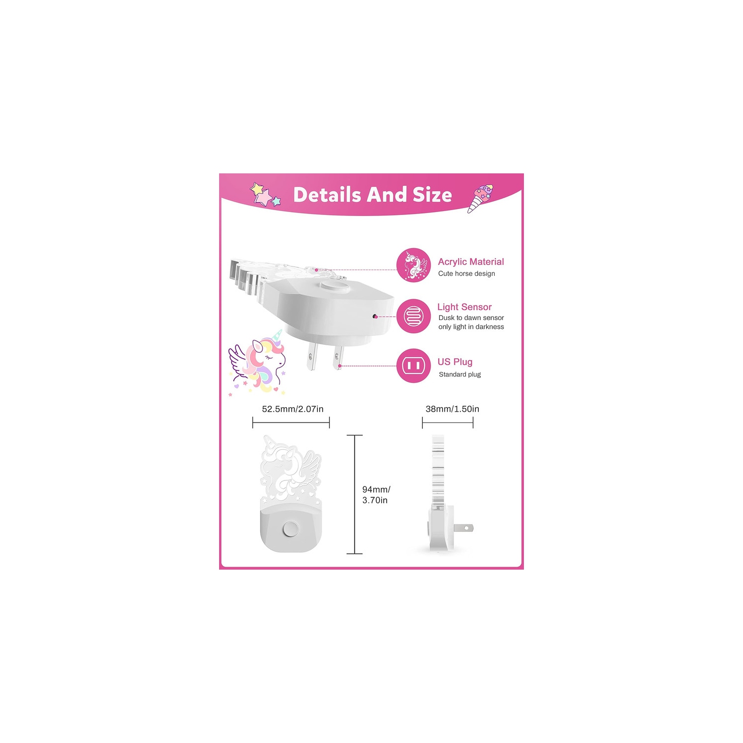 Cute Night Light for Kids [Paquet de 2], lampe de nuit à brancher, veilleuse à 8 couleurs changeantes avec capteur crépuscule à l'aube, veilleuses