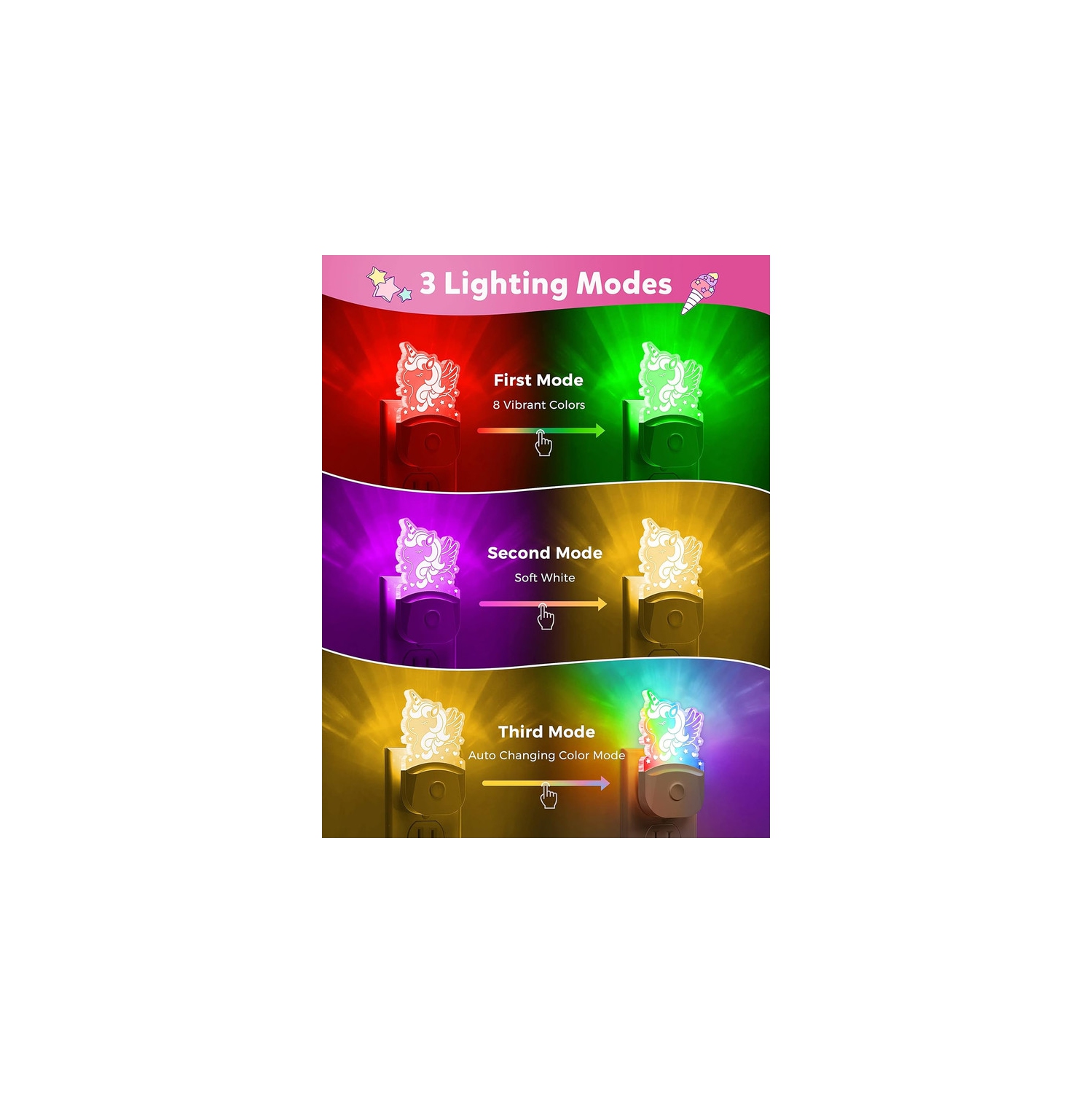 Cute Night Light for Kids [Paquet de 2], lampe de nuit à brancher, veilleuse à 8 couleurs changeantes avec capteur crépuscule à l'aube, veilleuses