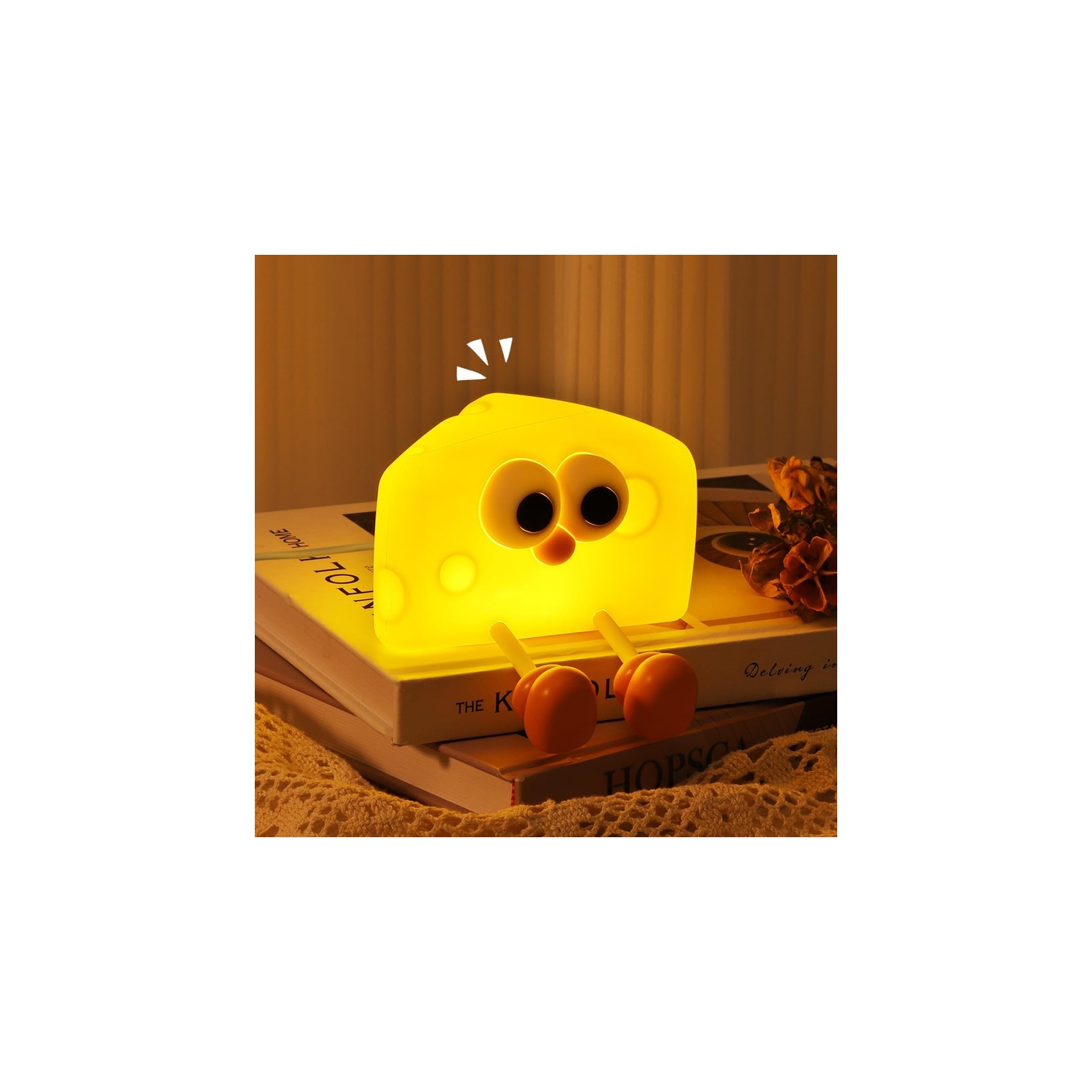 Veilleuse en forme de fromage mignon, veilleuse avec minuterie et luminosité de 2 degrés, lampe de table à robinet rechargeable en silicone Squishy
