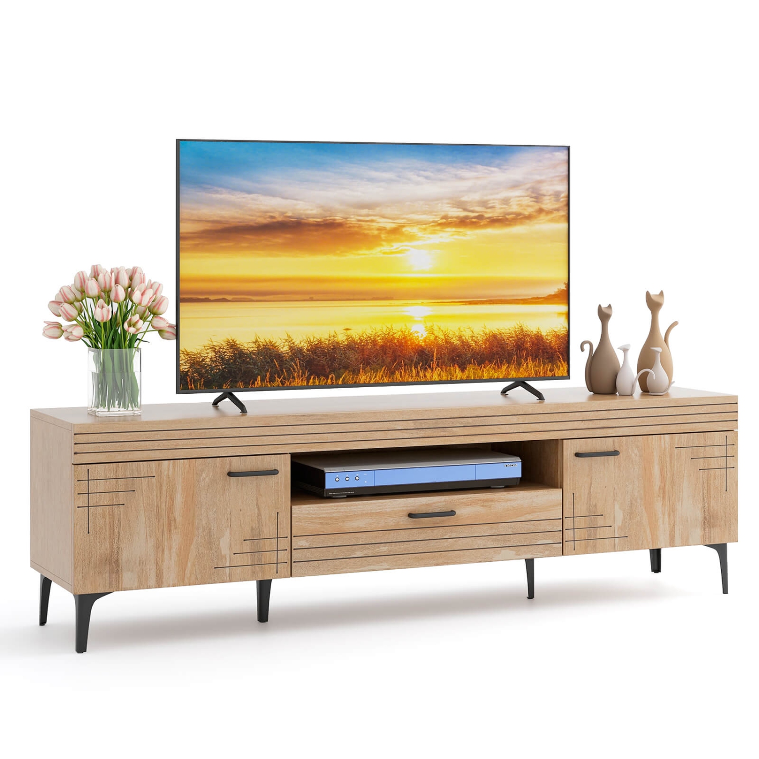 Costway TV Stand for 65 Inch TVs Modern Entertainment Center w/Drawer 2 Storage Cabinets