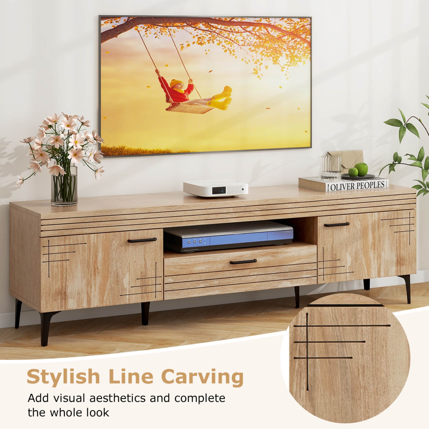 Costway TV Stand for 65 Inch TVs Modern Entertainment Center w/Drawer 2 Storage Cabinets