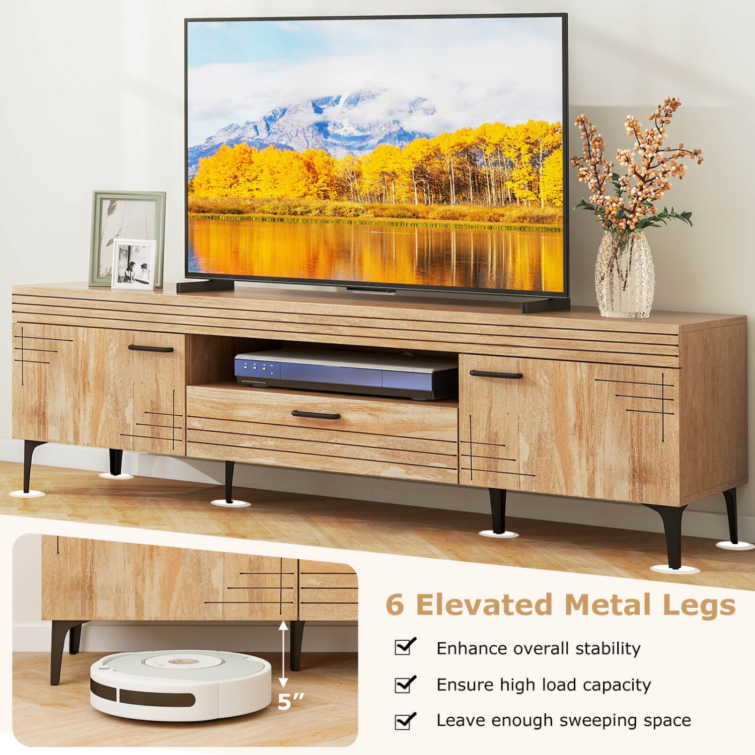 Costway TV Stand for 65 Inch TVs Modern Entertainment Center w/Drawer 2 Storage Cabinets