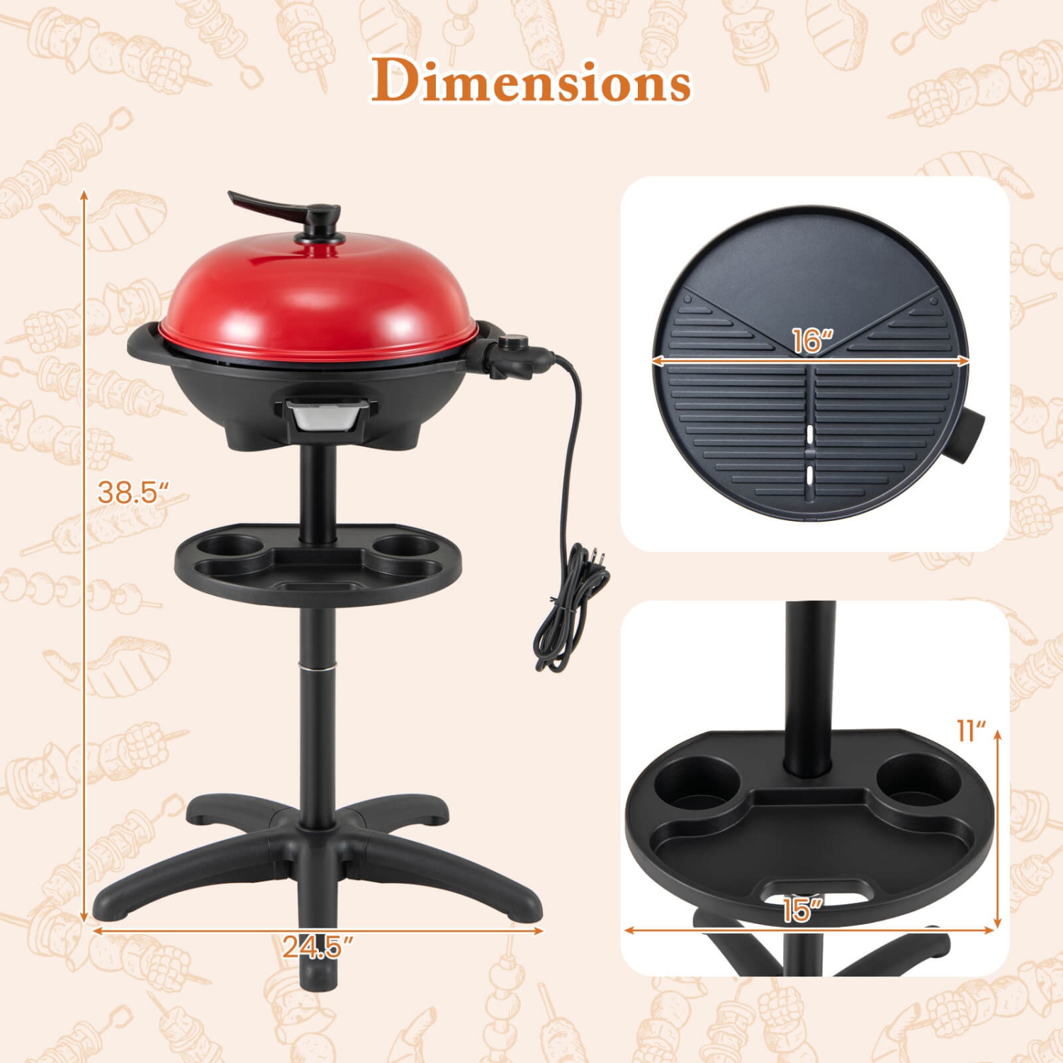 Costway Electric BBQ Grill 1350W Non-stick 4 Temperature Setting Outdoor Garden Camping
