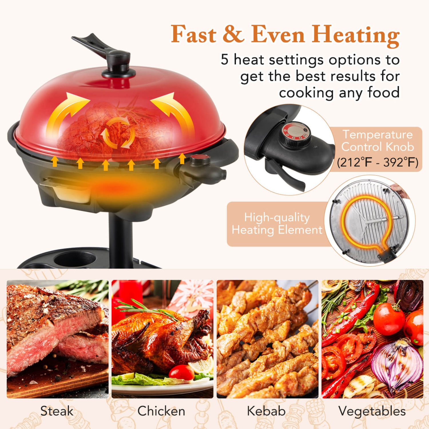 Costway Electric BBQ Grill 1350W Non-stick 4 Temperature Setting Outdoor Garden Camping