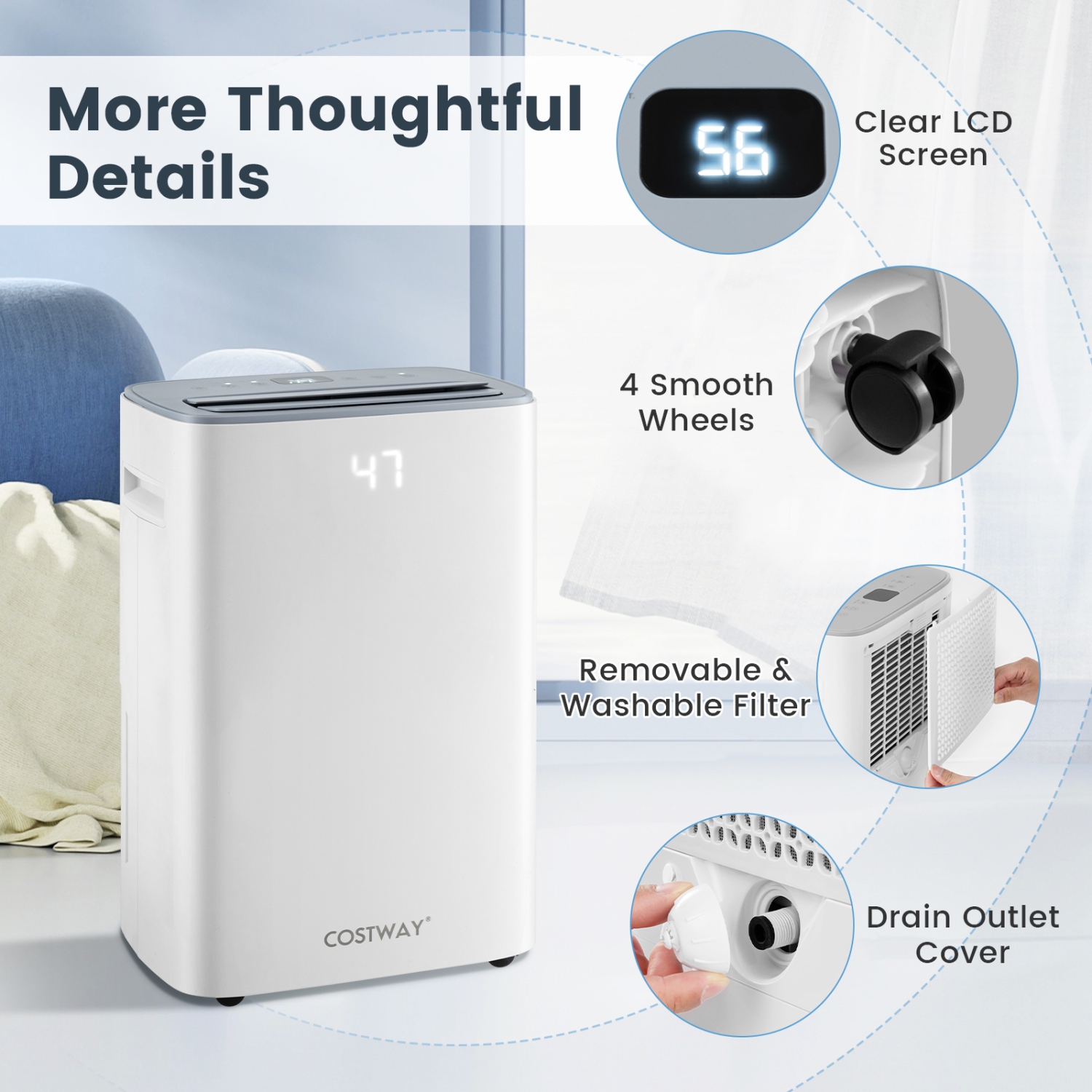 Costway 52 Pint Dehumidifier for Basement 4500 Sq. Ft Portable Dehumidifier 24H Timer