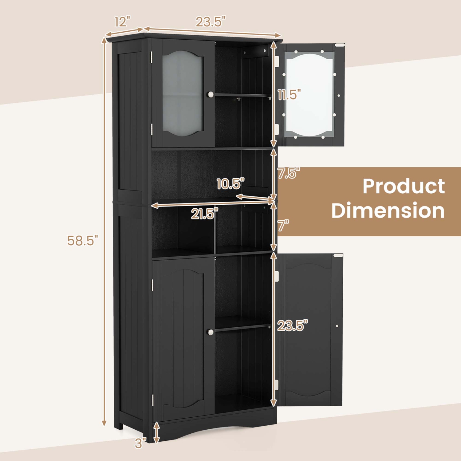 Costway 58.5" Tall Bathroom Storage Cabinet Freestanding Linen Cabinet with Shelves